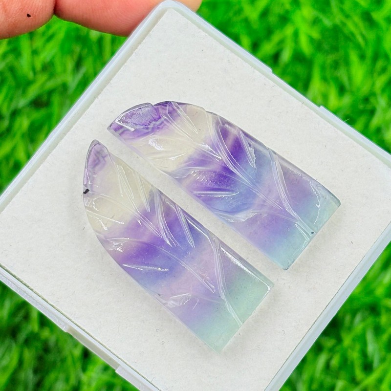 45 Carat Natural Fluorite Carved Pair Gemstone: Multi Fluorite Stone JF-81
