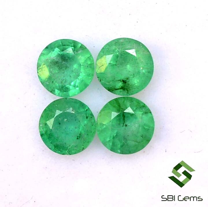 0.89 Cts Natural Emerald Round Cut 4 mm Lot 04 Pcs Untreated Loose Gemstones