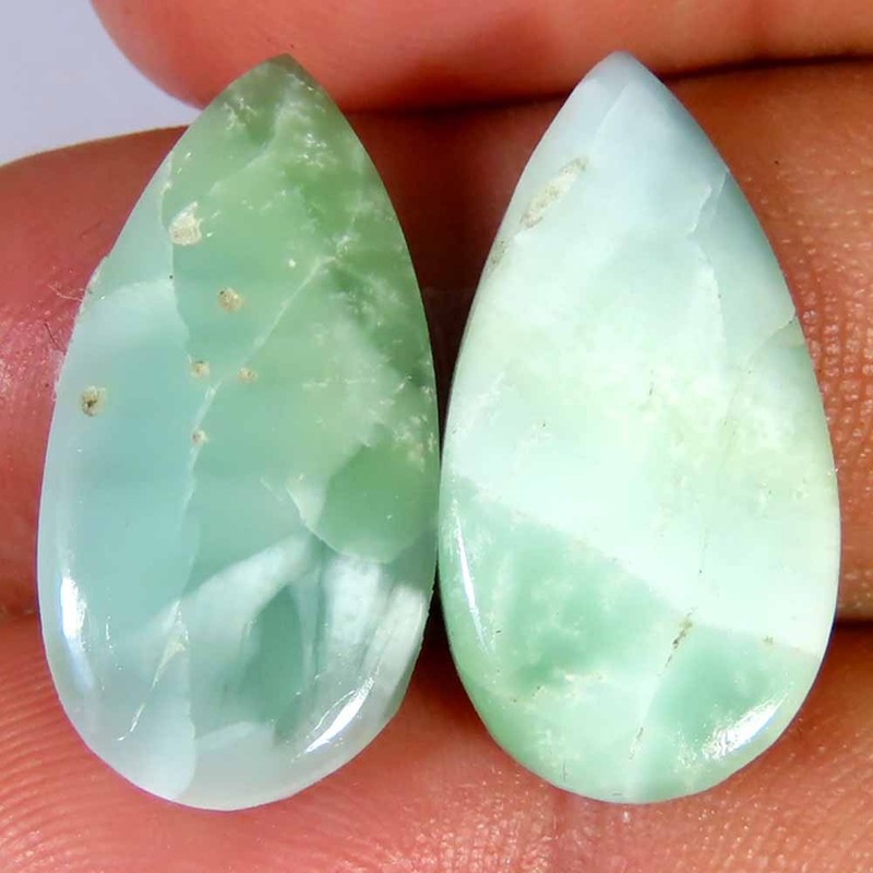 15.80Cts.Natural Green Moonstone Teardrop Pear Pair Cab 11x21x4mm Losse Gems