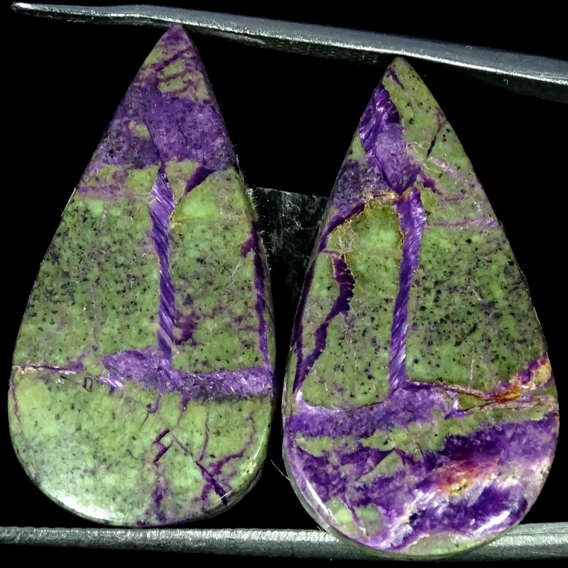 20.00Cts 100% Natural Purple Stichtite Pair Pear Cabochon Gemstone 14X27X4MM