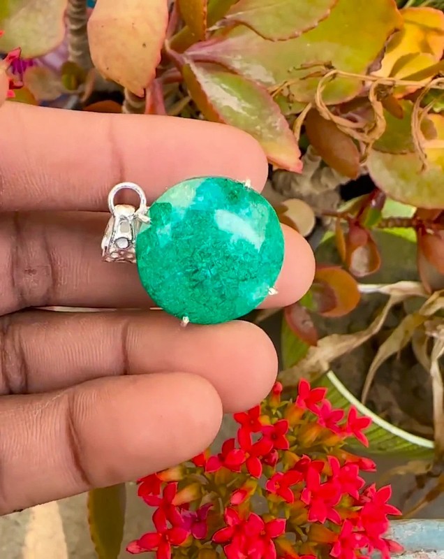 75.60 Ct Natural Green Emerald Pendant 925 Silver GIE Certified Round MR Gems A+ gallery
