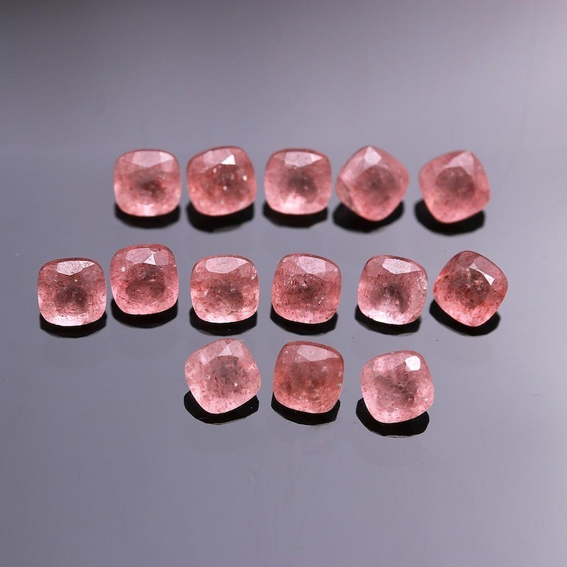 Natural Pink Strawberry Quartz Cushion Faceted Cut 6mm To 20mm Loose Gemstone