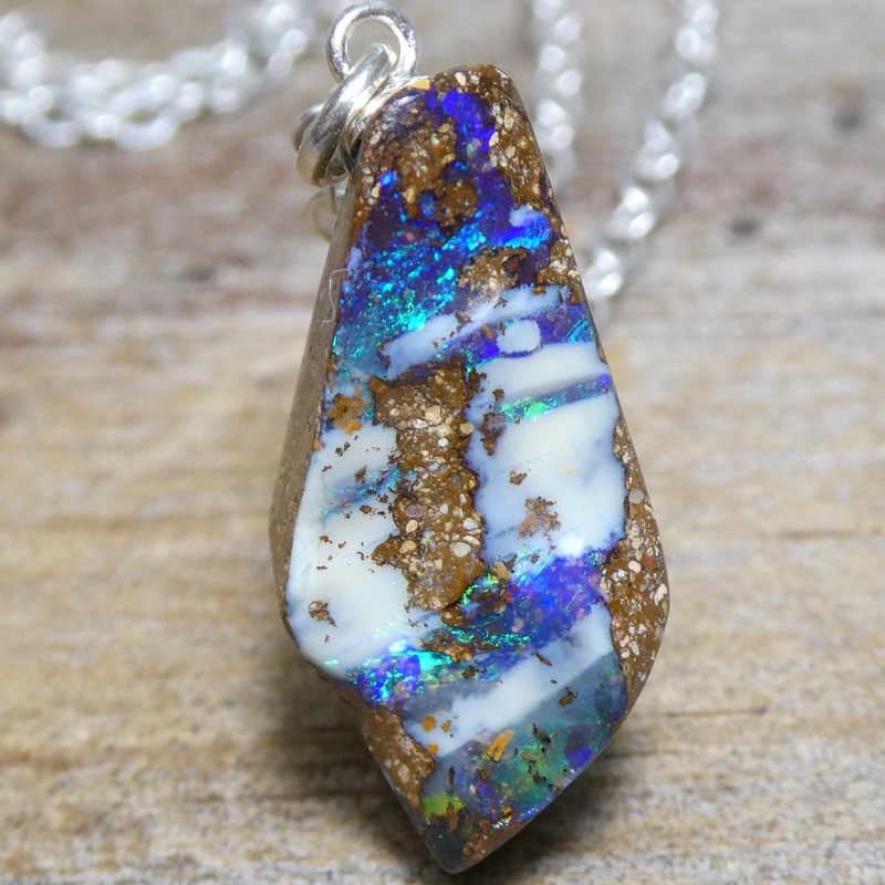 6.90CT Dainty Sterling silver Australian Boulder Opal Pendant Necklace