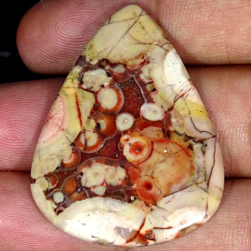 35.60Cts RARE Natural Bird Eye Jasper Pear Cabochon Gemstone 32X43X4MM