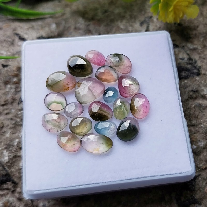 10 Carat Natural Watermelon Bi Color Tourmaline Faceted Rose Cut 19 Piece Lot gallery