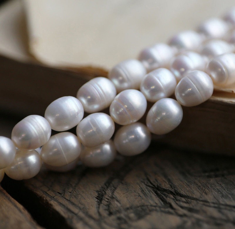 Natural 11-12mm White Freshwater Pearl Rice Oval Shaped Loose Beads 15" Strands gallery
