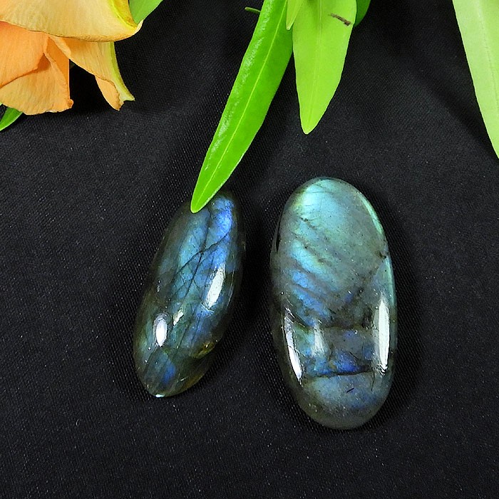 29-32MM Rainbow Labradorite Oval Cabochon Loose Gemstone 2Pcs Lot 50Cts gallery