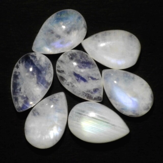 NATURAL WHITE MOONSTONE 8 x 5 MM PEAR CAB CALIBRATED COMMERCIAL 6 PC SET F-2721