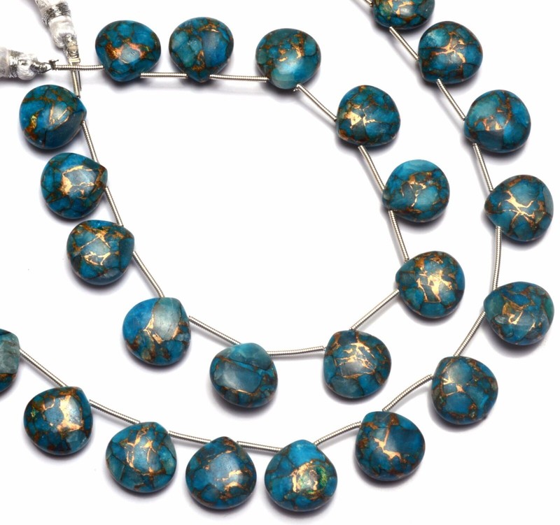 Natural Gem Mojave Blue Turquoise 14MM Approx Smooth Heart Shape Briolettes 8" gallery