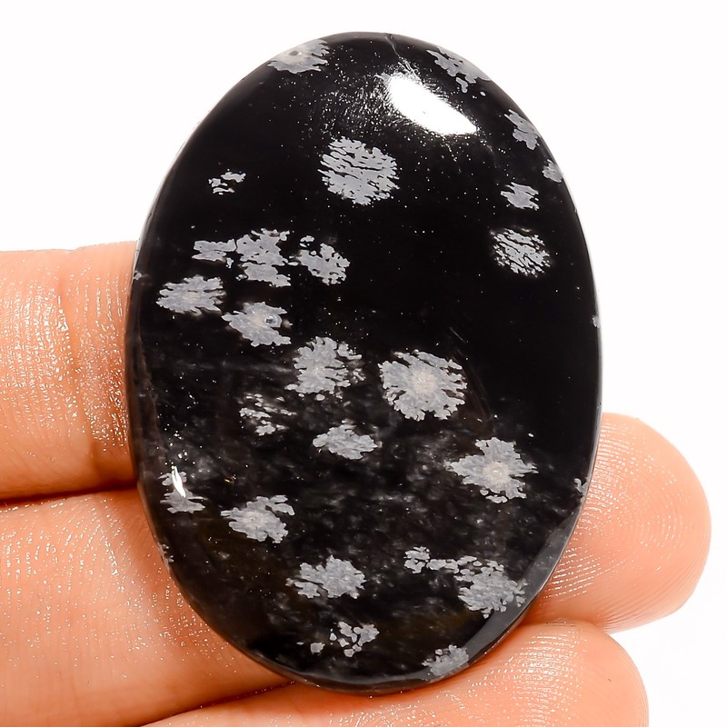 100% Natural Snowflake Obsidian Oval Cabochon Gemstone 53.5 Ct 39X28X6 mm UG-159