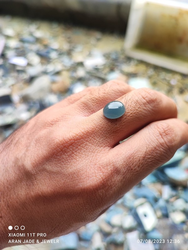Blue Jadeite ธรรมชาติ 100% กันกระแทก A หลังเบี้ย 5ct gallery