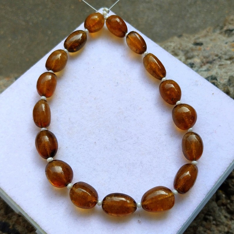 89 Carat Natural Brown Honey Color Tourmaline Tumble Shape 8 inch Beads Necklace