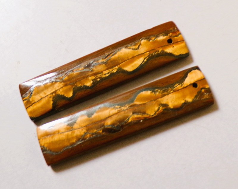 53.30 Cts Natural Tiger Eye Drilled Cabochon Match Pair Gemstone 48X12MM DE-80 gallery
