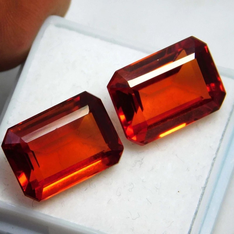30 Ct Natural Orange Sapphire Ceylon Emerald Cut Certified Loose Gemstone Pair gallery