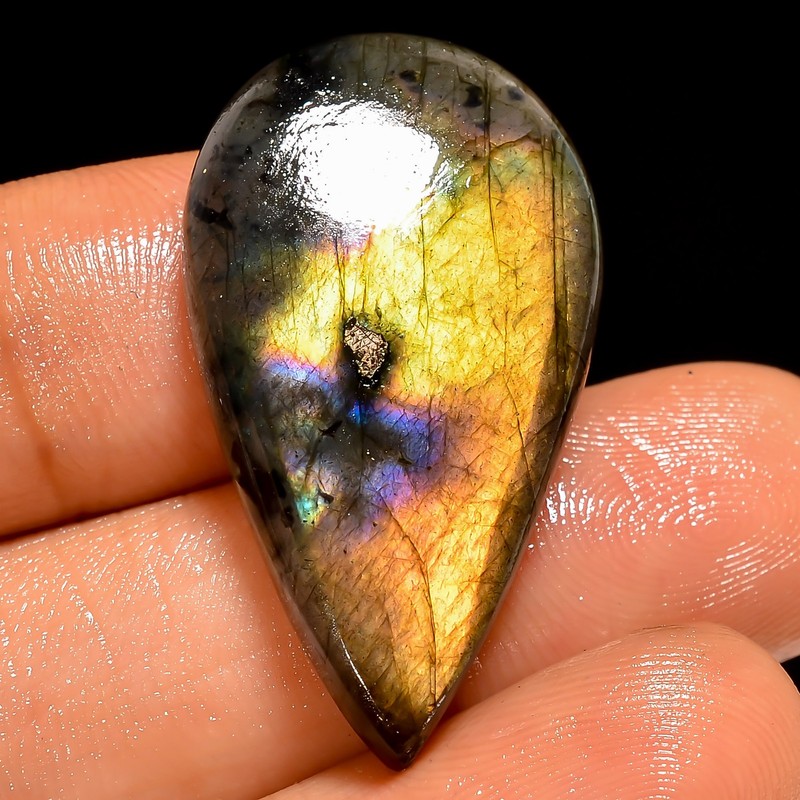 100% Natural Labradorite Pear Shape Cabochon Gemstone 27 Ct. 32X18X6 mm GC-44423
