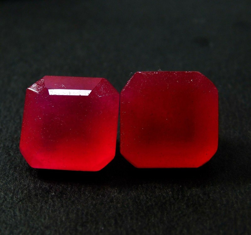 19 Carat Natural Red Ruby Square Cut Pair Ring Making CERTIFIED Loose Gemstone