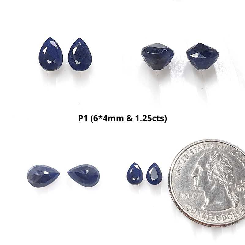 100% Natural Blue Sapphire Faceted Cut Gemstone Pear Shape Pairs For Jewelry