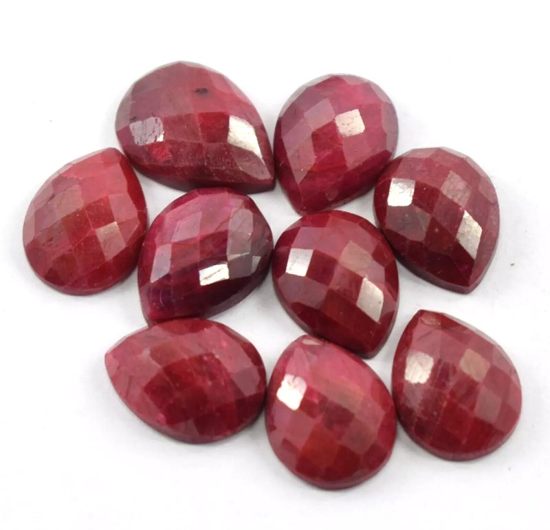93.35 Carat Natural Ruby Pear Rose Cut Loose Certified Gemstone 9 Pieces 15mm