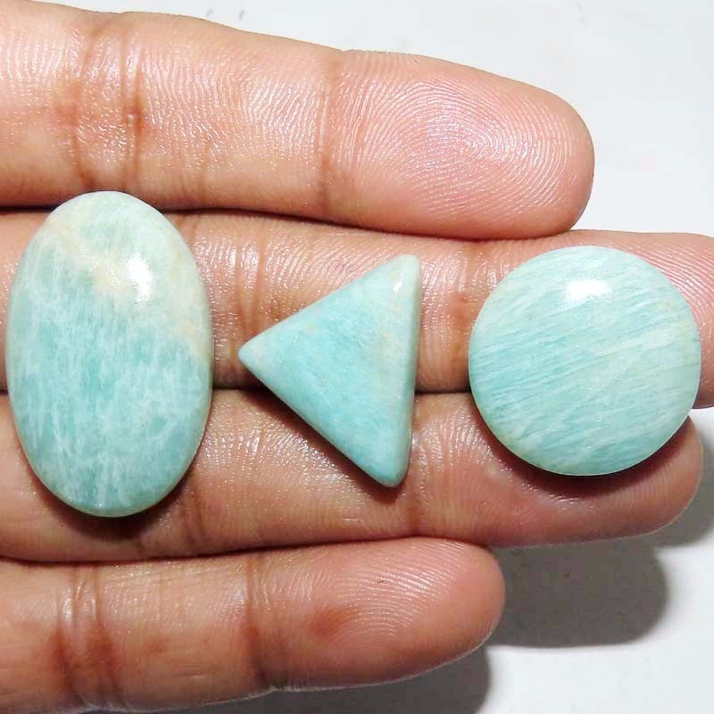 100% Natural Blue Amazonite Oval-Round-Fancy Cabochon 86.15Ct 3 PCs Lot Gemstone