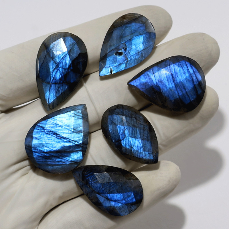 Blue Lightning 6 PC Natural Labradorite 26mm-29mm Teardrop Faceted Gemstones Lot gallery