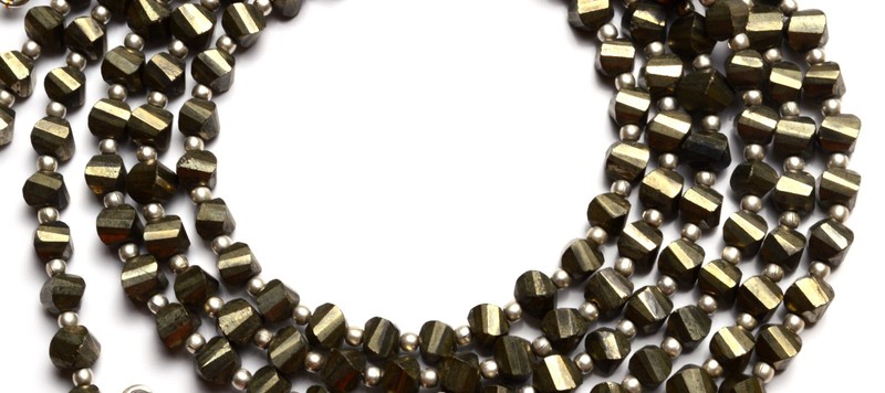 Natural Gemstone Golden Pyrite Faceted 6MM Approx. Twisted Beads 17" Necklace gallery