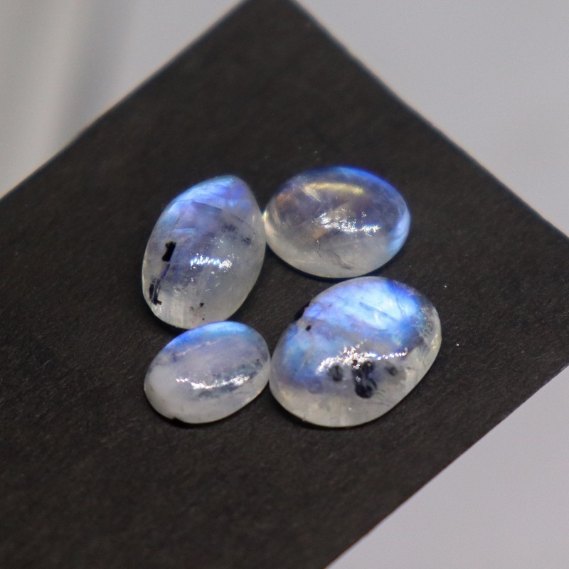 4 Pcs Rainbow Moonstone Cabochon 8 mm to 11 mm Oval, Pear Shape Loose Gemstone gallery