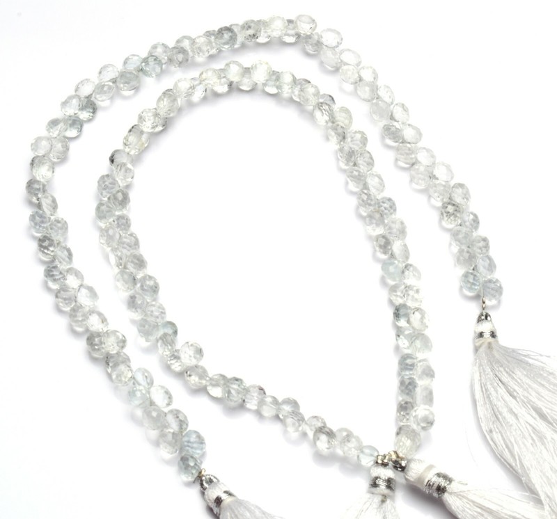 Natural Gemstone White Topaz 5.5MM Size Faceted Onion Shape Briolette Beads 11″
