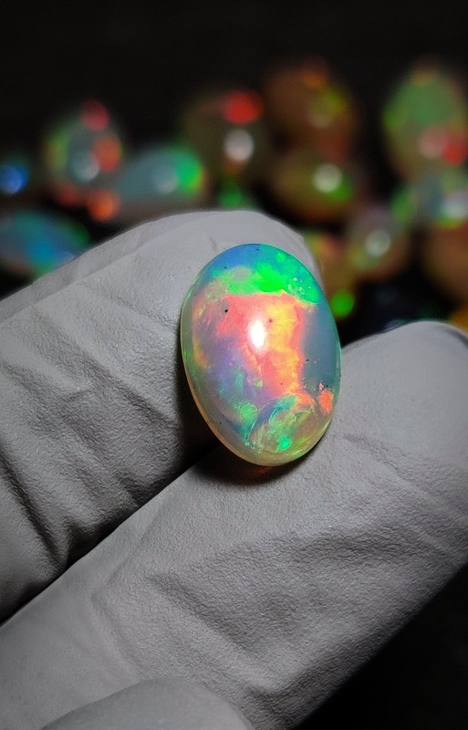 3.8 ct natural ethiopian opal cabochon Welo Fire Intense Play of color Gemstone gallery