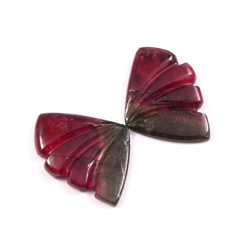 Loose Gemstone Natural Hand Carved Watermelon Tourmaline Butterfly Wings A380