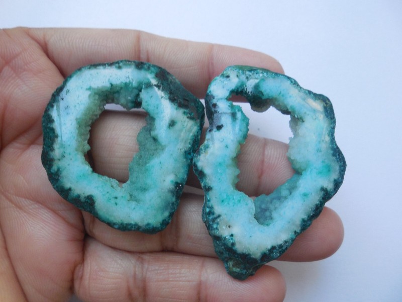 2 Pcs Druzy Agate Slice Loose Quartz Geode Natural Elongated Gemstone 48-58MM gallery