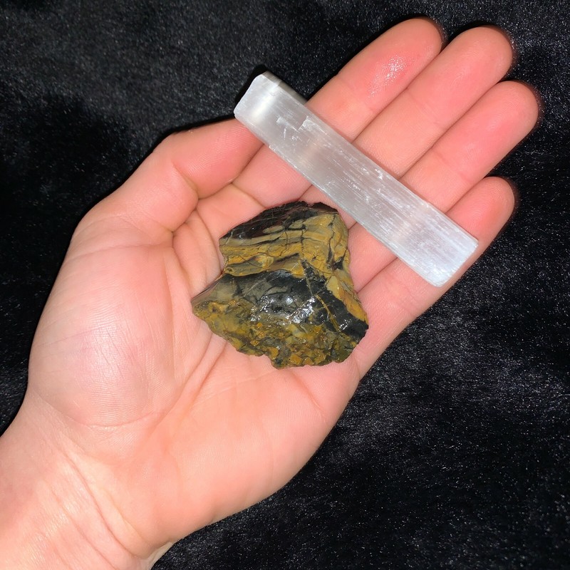 One (1) Charged Black Onyx Rough Gemstone + A FREE Selenite Charging Stick