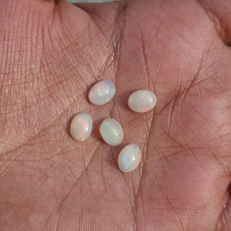5 Pcs Natural Ethopian Opal Oval Cabochon Approx 2.80Cts AMJ1482