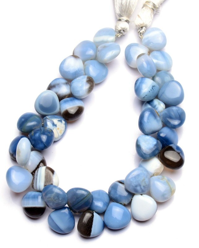 Natural Gem Peru Blue Opal 10mm Approx. Size Smooth Heart Shape Beads 8″ 138Cts.