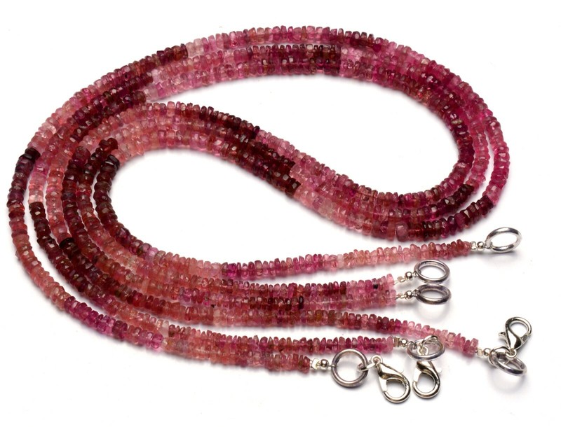 Natural Gem Rubellite Pink Tourmaline 3.5mm Size Rondelle Beads Necklace 18" gallery