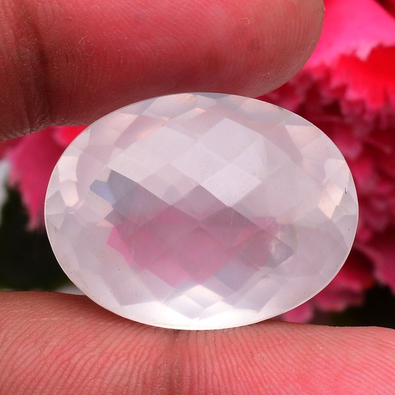 37.20 Ct Natural Rose Quartz Oval Checker Cut 26mm*20mm Untreated Loose Gemstone gallery