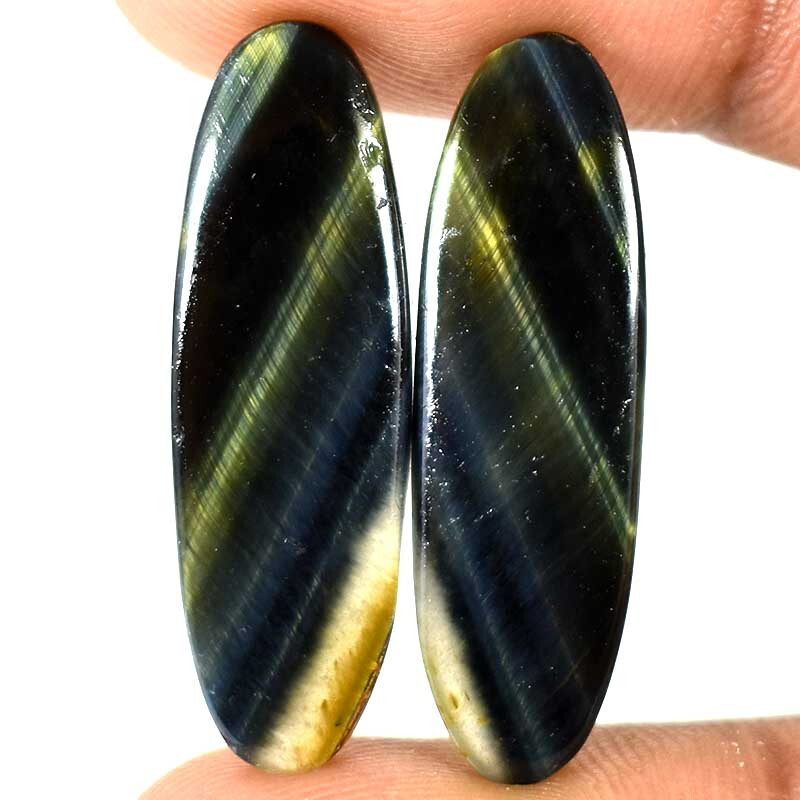 Earring Pair ! Tiger Eye Oval Cab 100% Natural Stone 09mm. 30mm. 05mm. 22.00Cts.