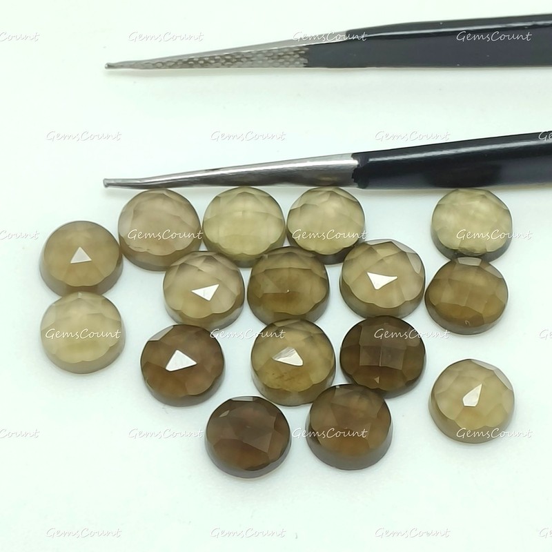 Natural Smoky Quartz Round Rose Cut Healing Gemstone For Jewelry 5mm-20mm gallery
