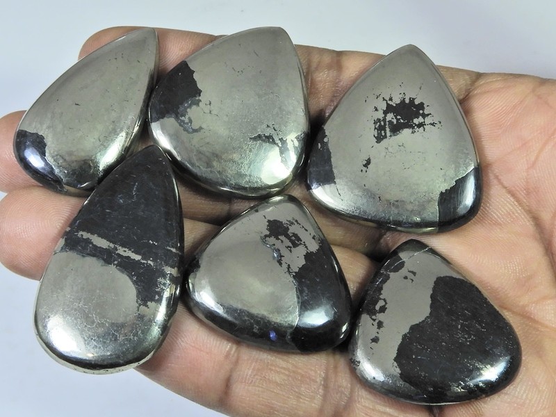 395Cts. Natural Apache Gold Pyrite Pear Cabochon Loose Gemstone 06 Pcs Lot gallery