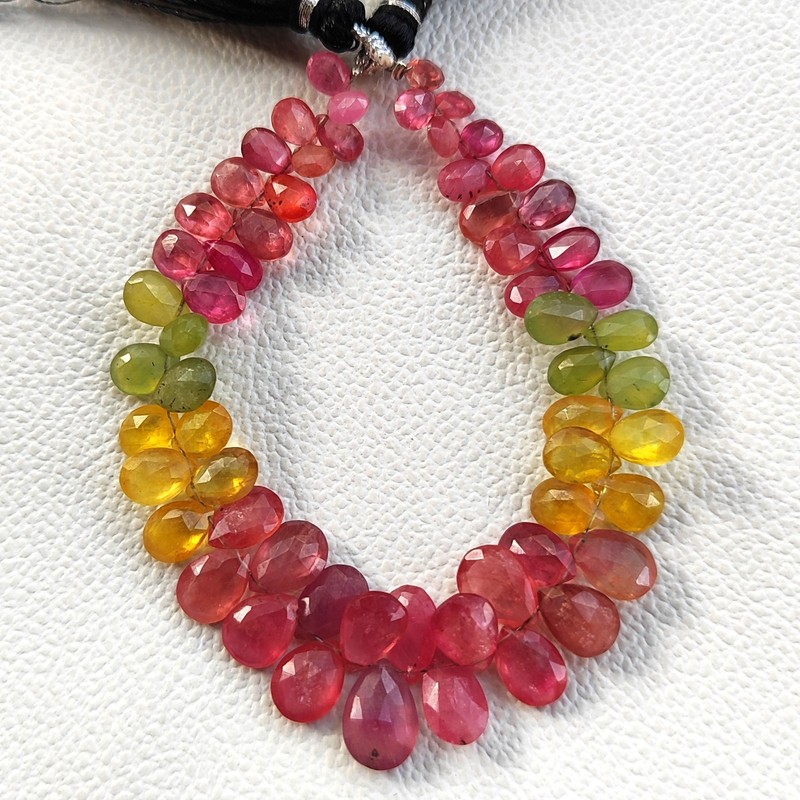Ceylon Multicolor Sapphire 7x5 to 11x8mm Pear Cut Briolette Beads 7" Strand gallery