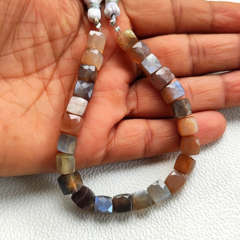 Multicolor Moonstone 7.5mm Faceted Cube Bead 7 Inch Strand Natural India Gems gallery