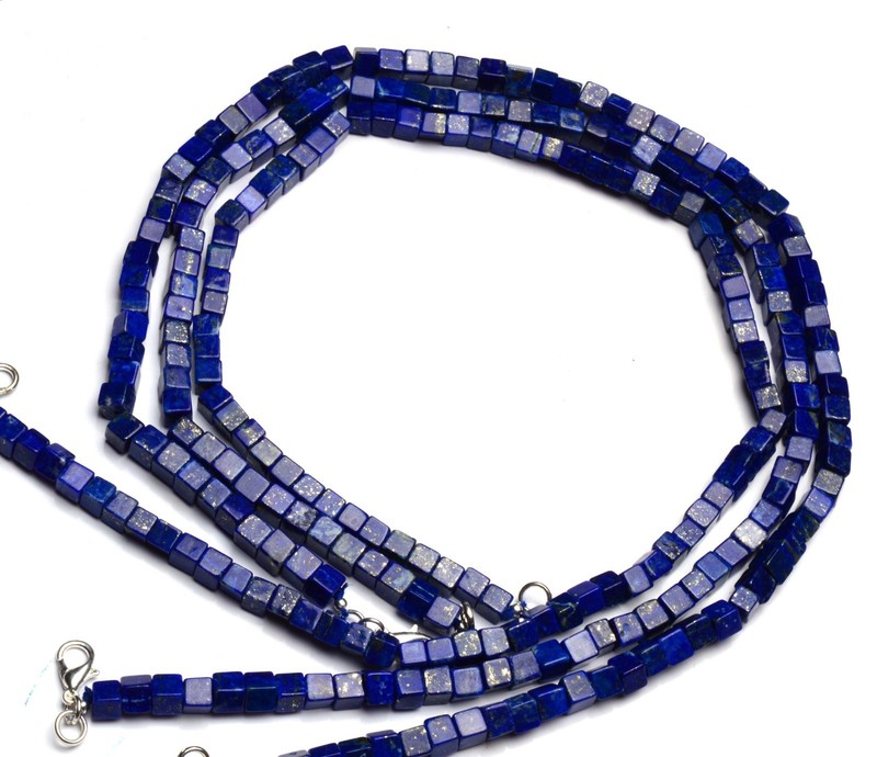 Natural Gem Afghanistan Lapis Lazuli 5MM Approx Size Cube Beads Necklace 17″