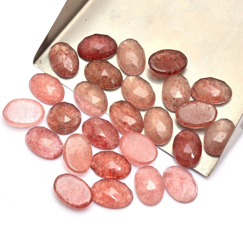 6x8mm Pink Strawberry Quartz Natural Oval Rose Cut Loose Gemstone
