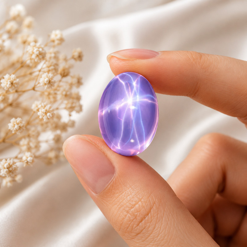 25CT Pink Purple Star Sapphire Cabochon | Oval Cut Star Stone CERTIFIED