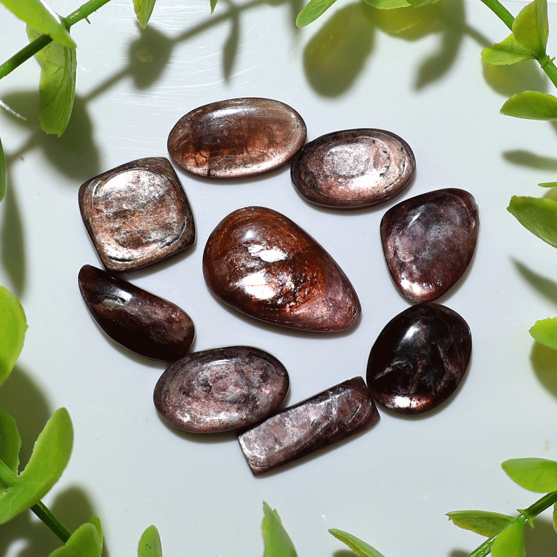 Inner Shine 9 PC Natural Gem Lepidolite 15mm-27mm Rare Cabochon Gemstones Parcel gallery