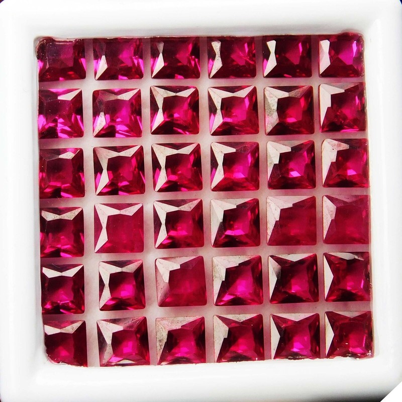 50 PCS Natural Red RUBY Loose Gemstone Lot CERTIFIED Ring Size Square Shape