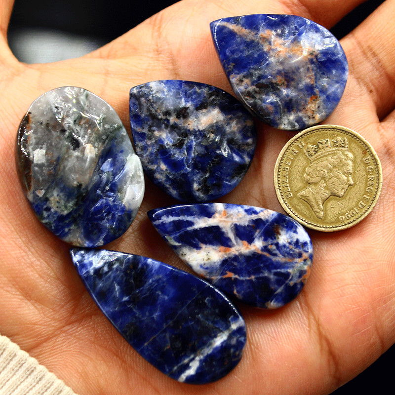 5 Pcs Natural Canada Sodalite Polished Raw Face 30-42mm Druzy Cabochon Gemstones gallery