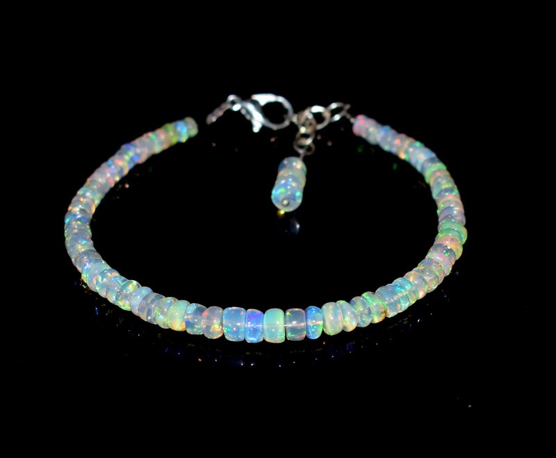 Natural Ethiopian Wello Fire Opal Gemstone Fire Beads 7.5”Bracelet AF0267