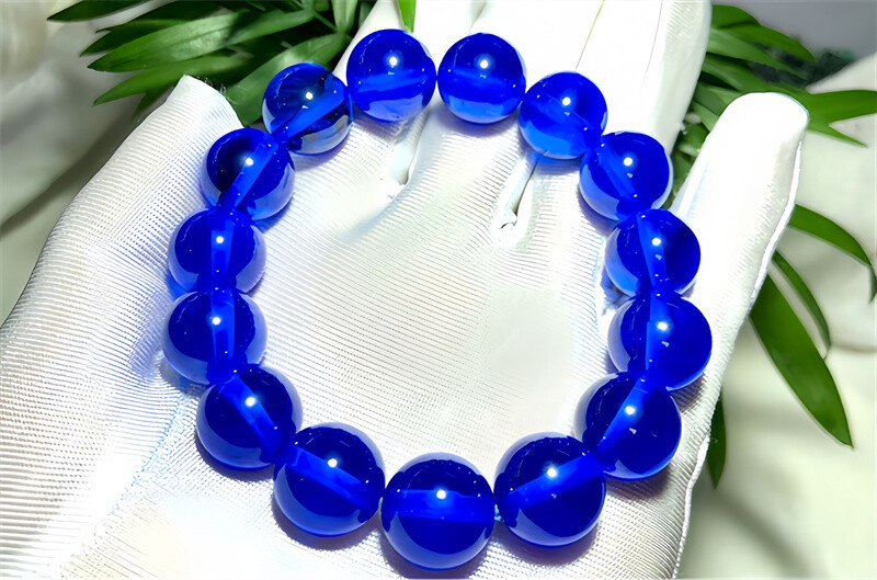 Top Quality AAAA+Blue Round Beads Sapphire Lab-Created Stretchy Beaded Bracelets