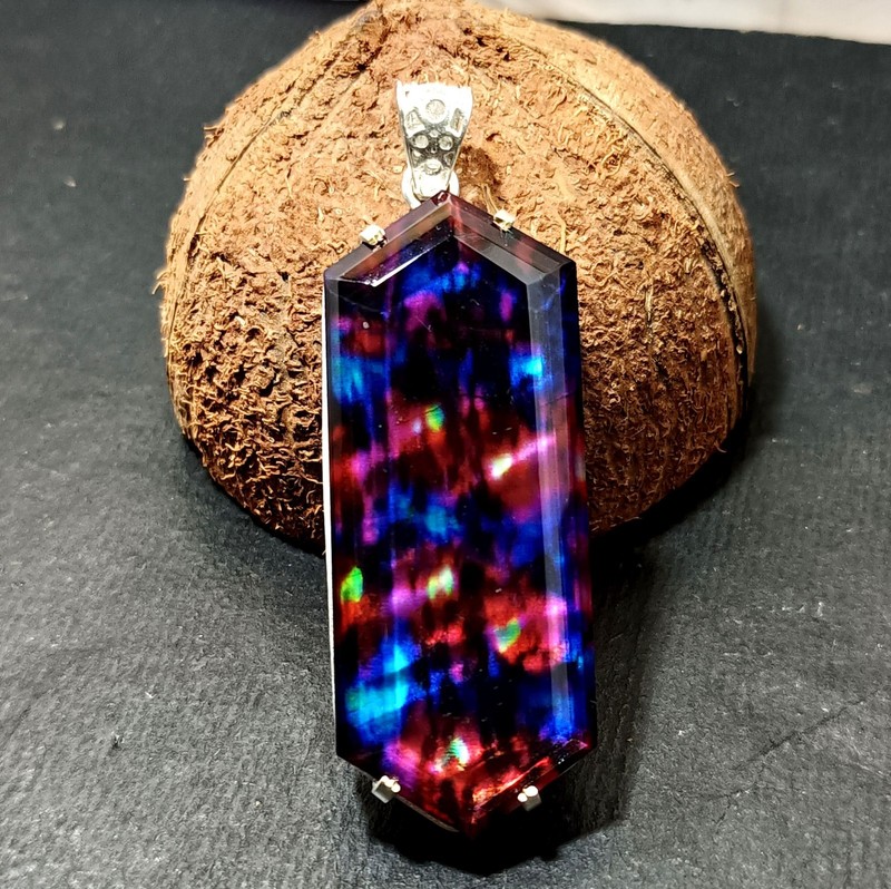110.75 Ct Natural Ammolite 925 Solid Silver Rainbow PENDANT Certified Gemstone