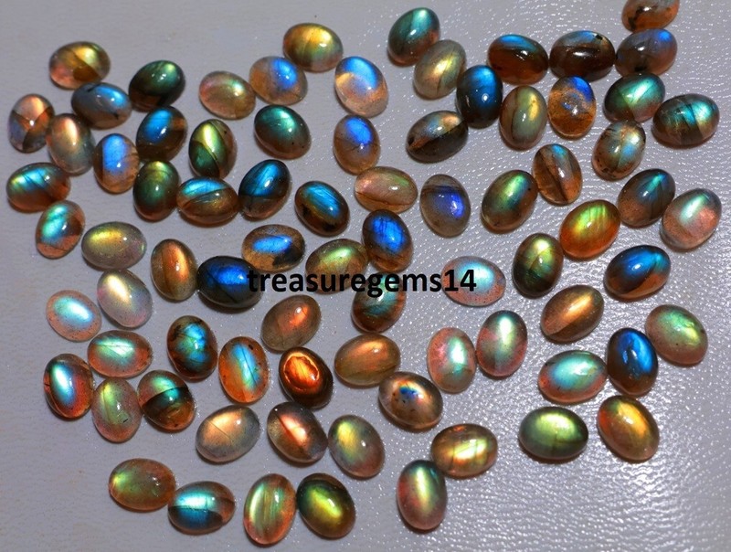 LABRADORITE 8X10 mm OVAL” 150 CT WHOLESALE LOT NATURAL MULTI FIRE CABOCHON